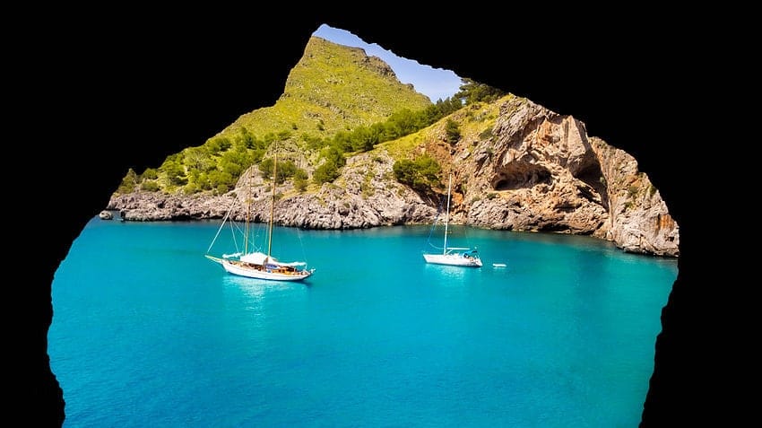 Escorca Sacalobra beach view from cave window